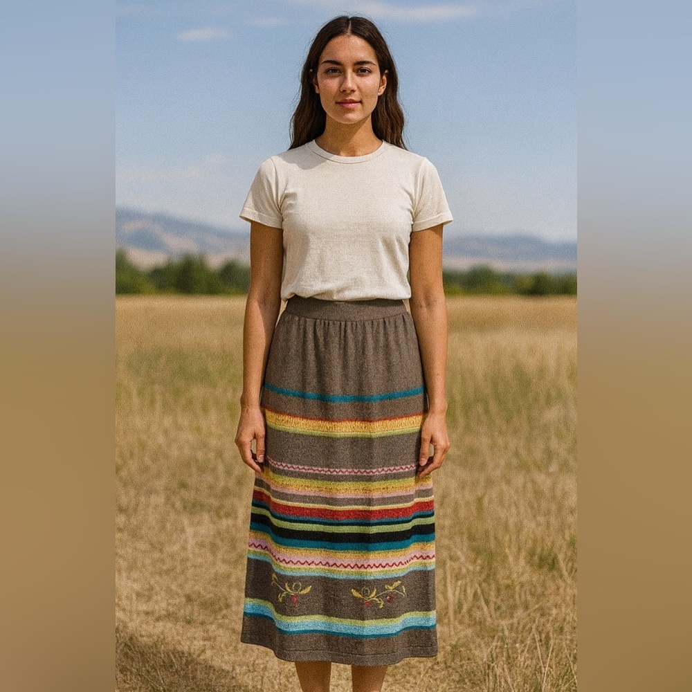 Double D Ranch Linen Blend Multicolor Striped Maxi Pencil Skirt Size Large
